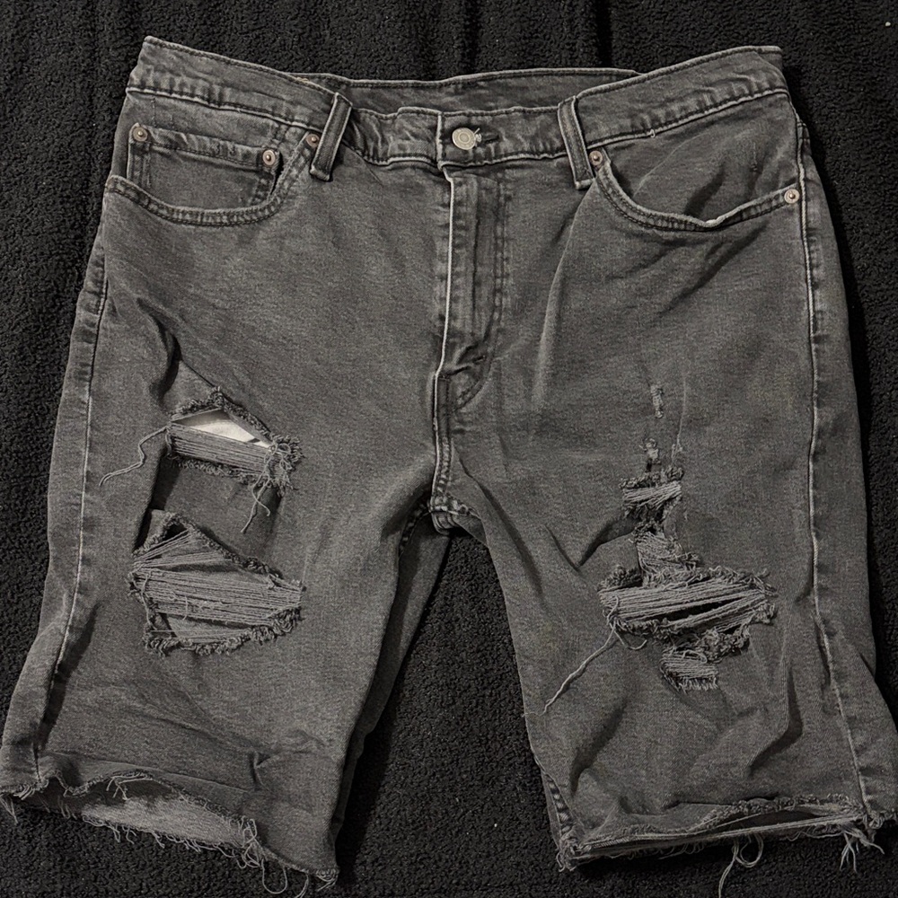 Distressed Black Denim Shorts
